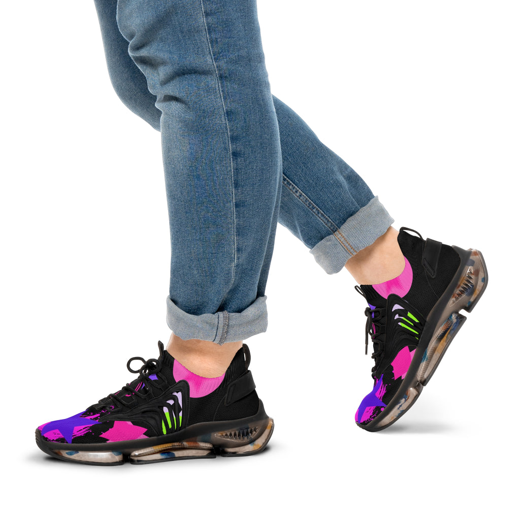 Men's Black  Mesh Sneakers — Neon Purple & Pink Star Streetwear Running Shoes limited