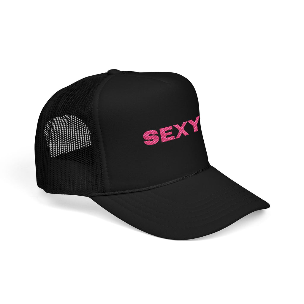 Sexy Embroidered Trucker Hat — Pink Text Foam Cap
