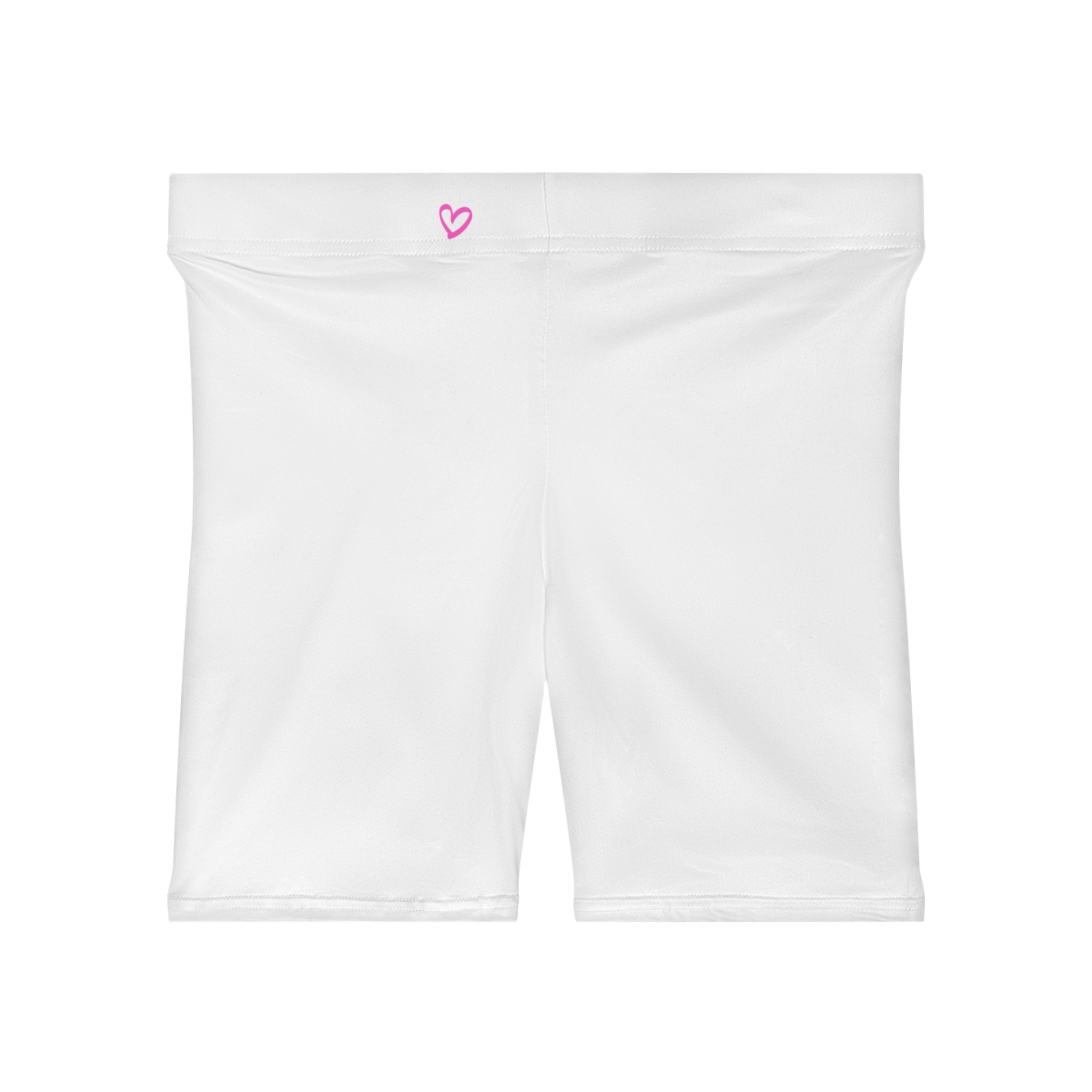 Women's White Shorts with Pink Kiss Logo — Stretchy Athleisure Cycling Shorts