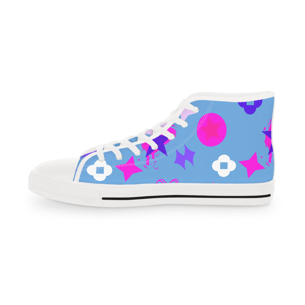 Men's High Top Sneakers Stars On Lite Blue Bottoms