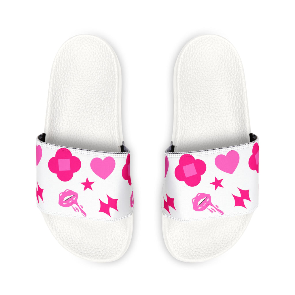 Women Slide Sandals — Pink Hearts & Stars Removable-Striped Strap Slides