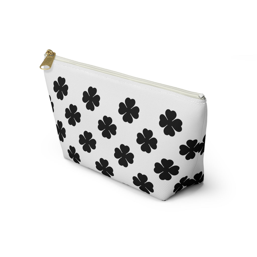Black Clover Pattern Accessory Pouch — T‑Bottom Makeup & Travel Organizer