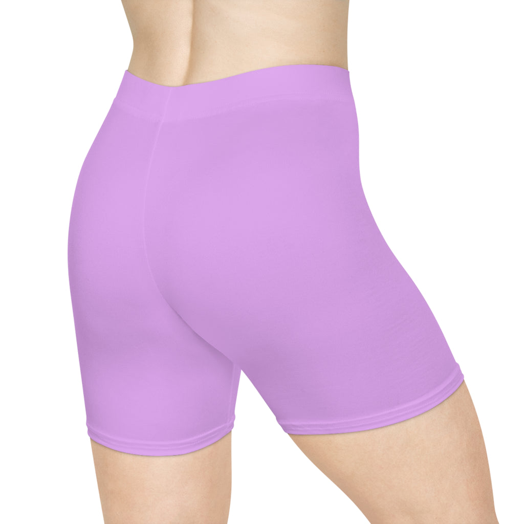 Women's White Shorts with Pink Kiss Logo — Stretchy Athleisure Cycling Shorts Lite Purple