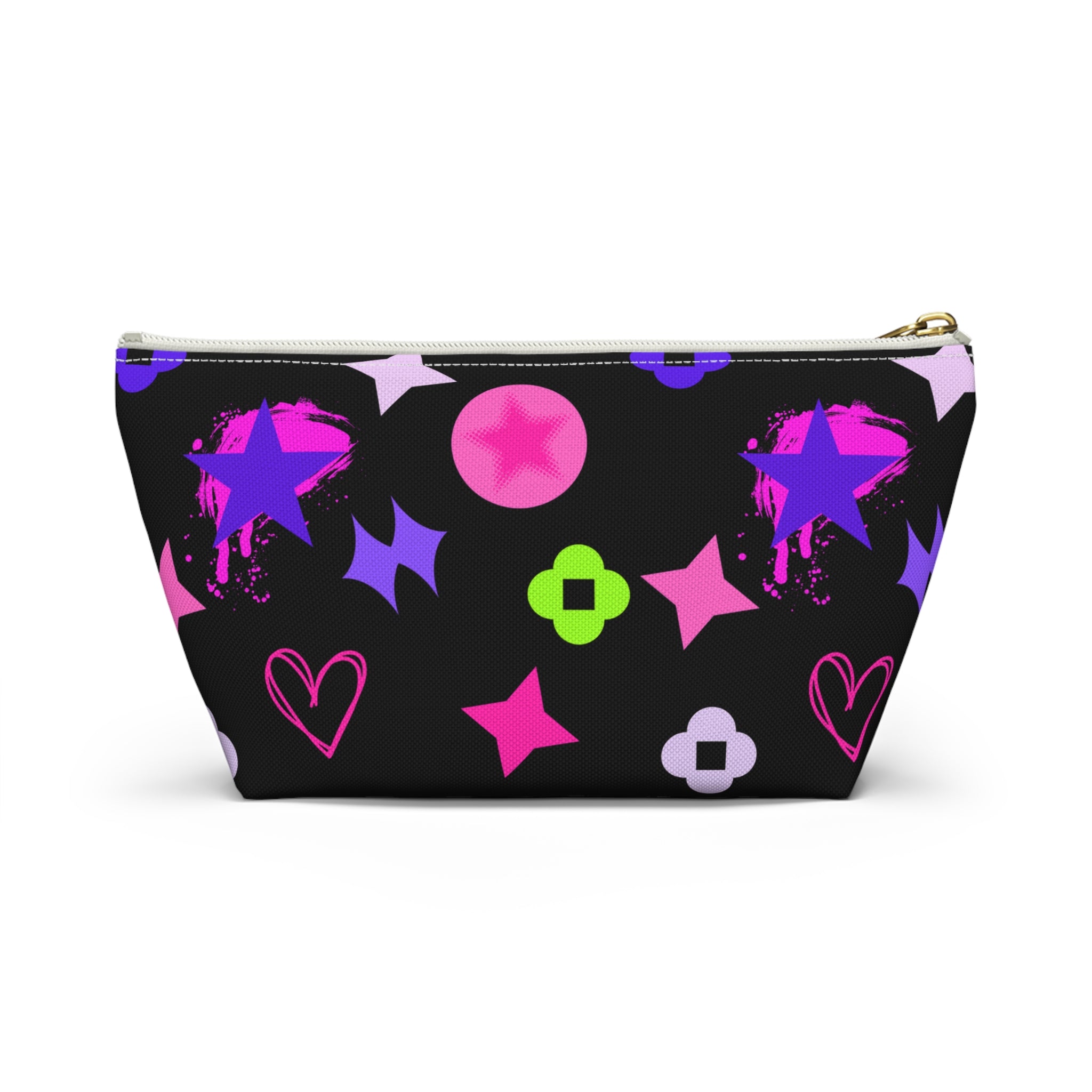 Star & Pink Accessory Pouch — Black Makeup Bag