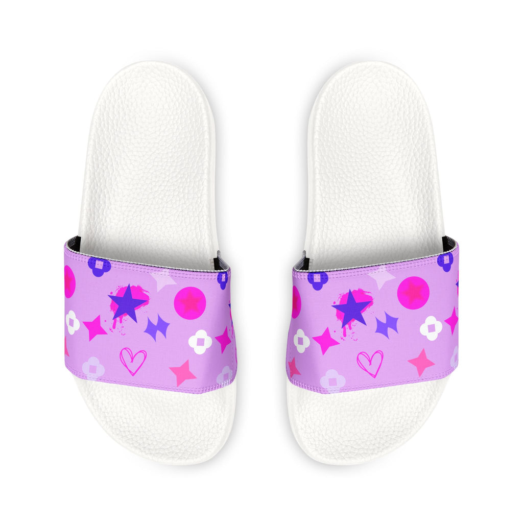 Women's Pink Purple Patterned Slide Sandals — Removable Strap Casual Pool & Beach Slides