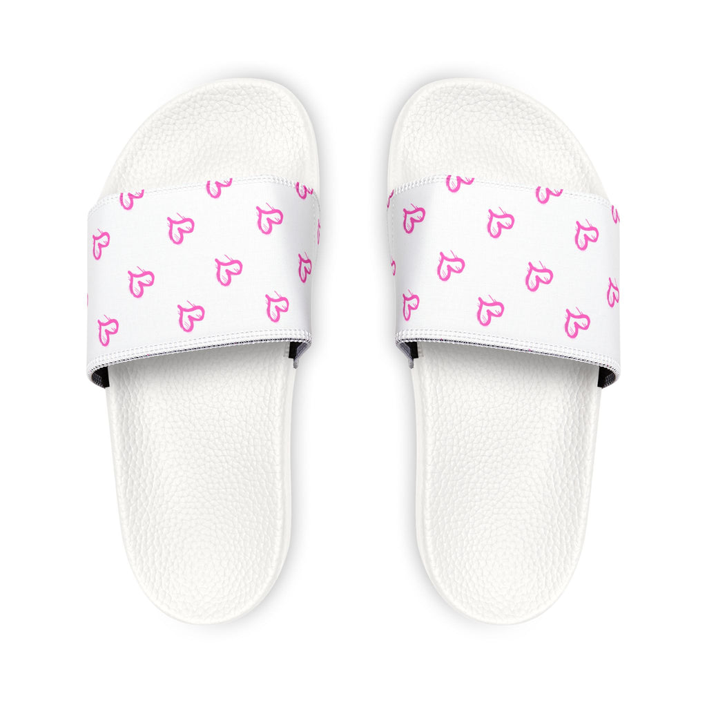 Women Slide Sandals — Pink Hearts & Stars Removable- White Striped Strap Slides