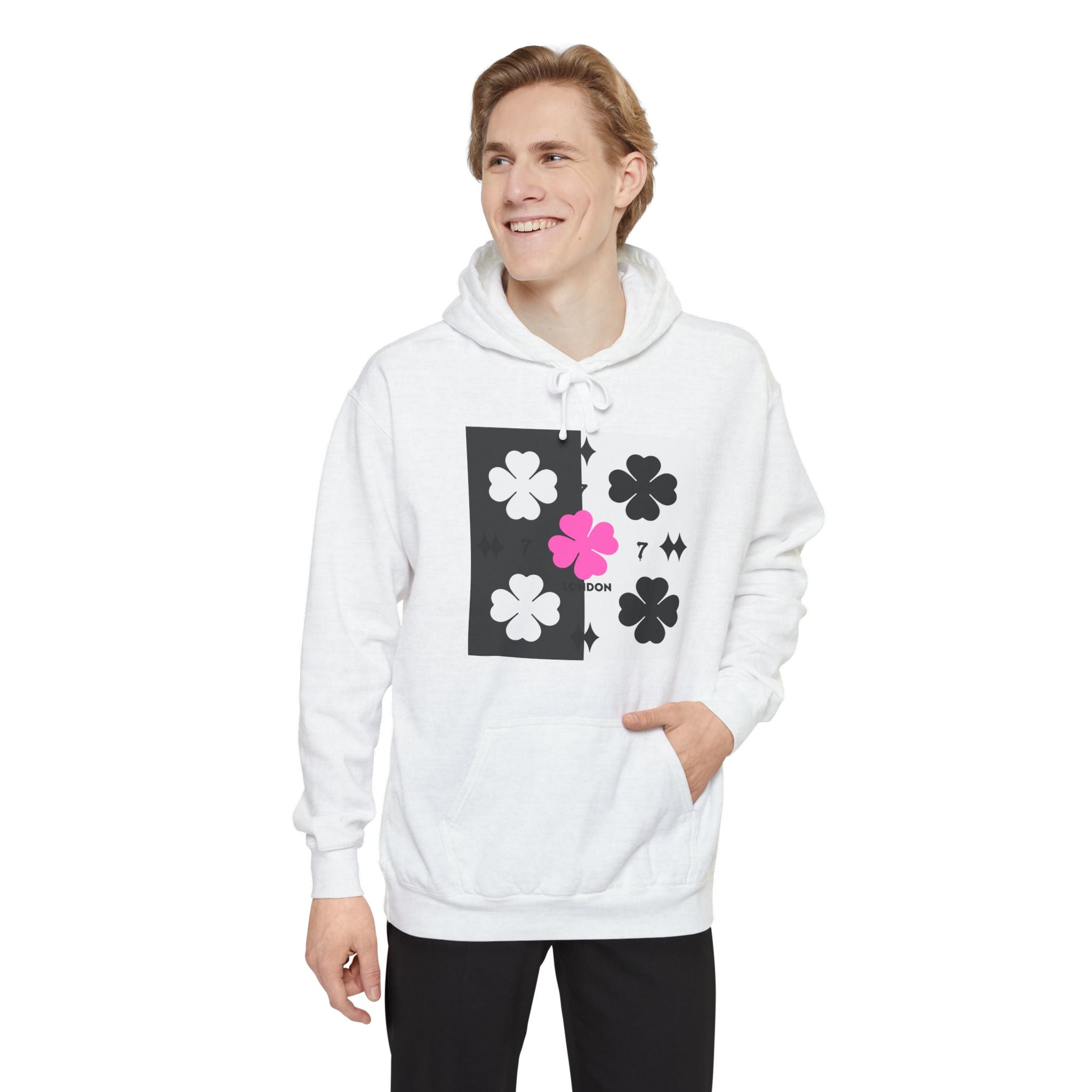 Clover Graphic Hoodie — Pink Accent Floral Streetwear