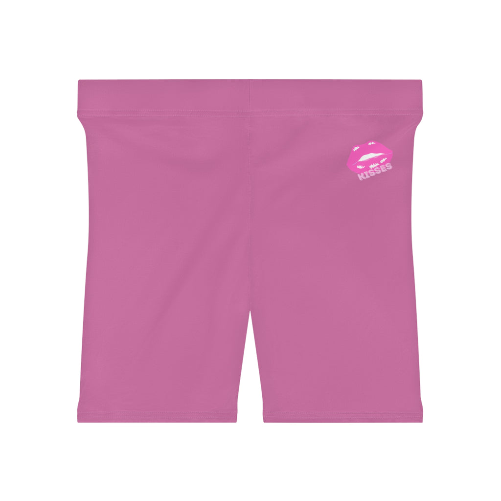 Women's Biker Shorts with Pink Kiss Logo — Stretchy Athleisure Cycling Shorts