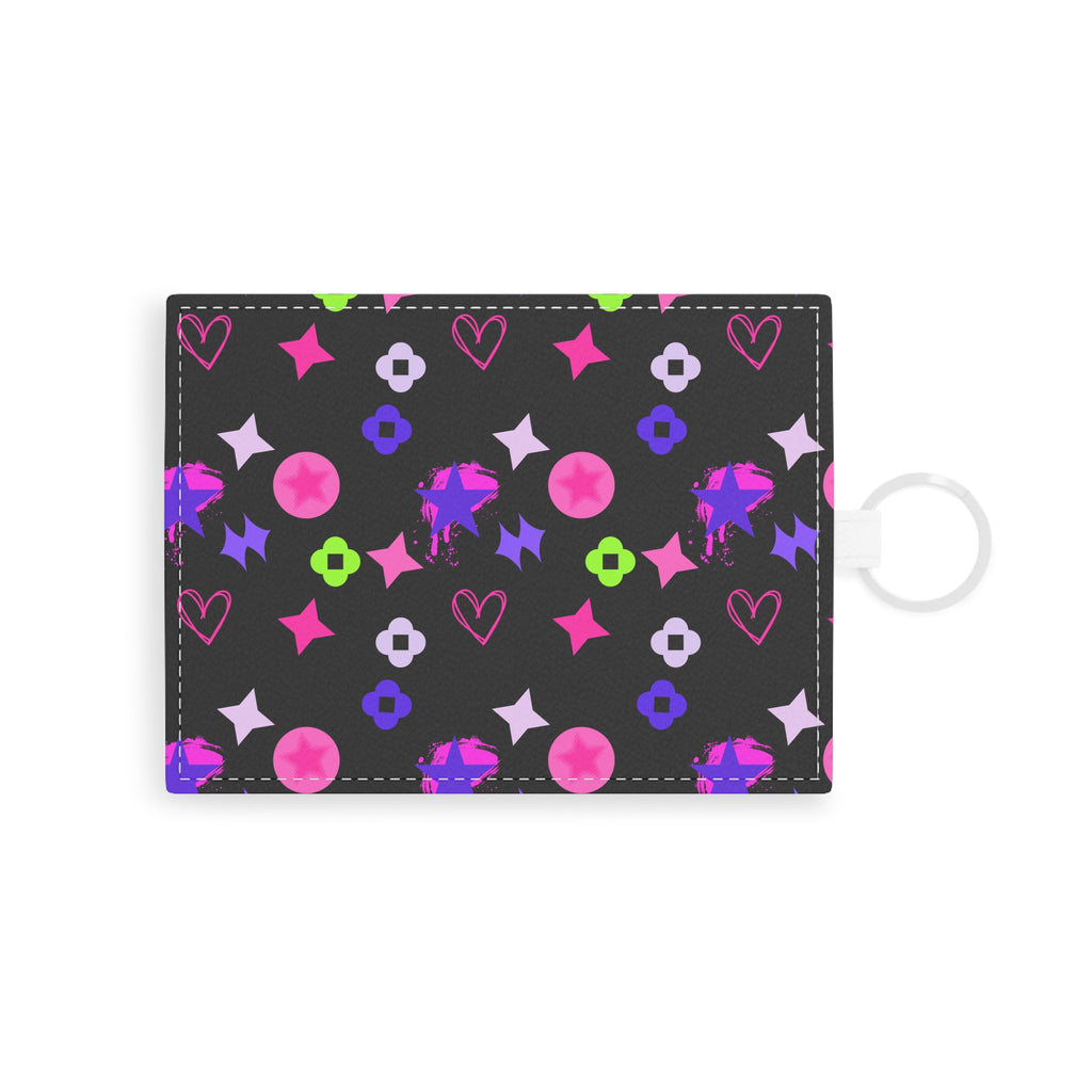 Leather Card Holder — Pink & Purple Starry Pattern Wallet