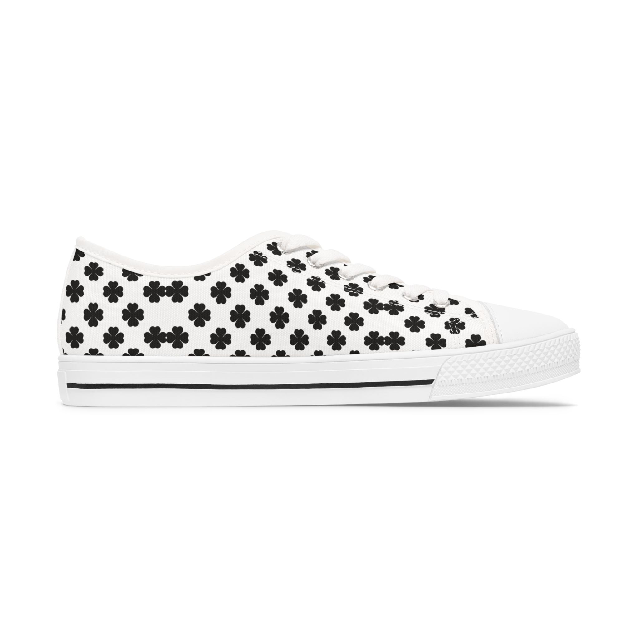 Women's Low Top Sneakers — Black Clover Pattern Casual Canvas Shoes