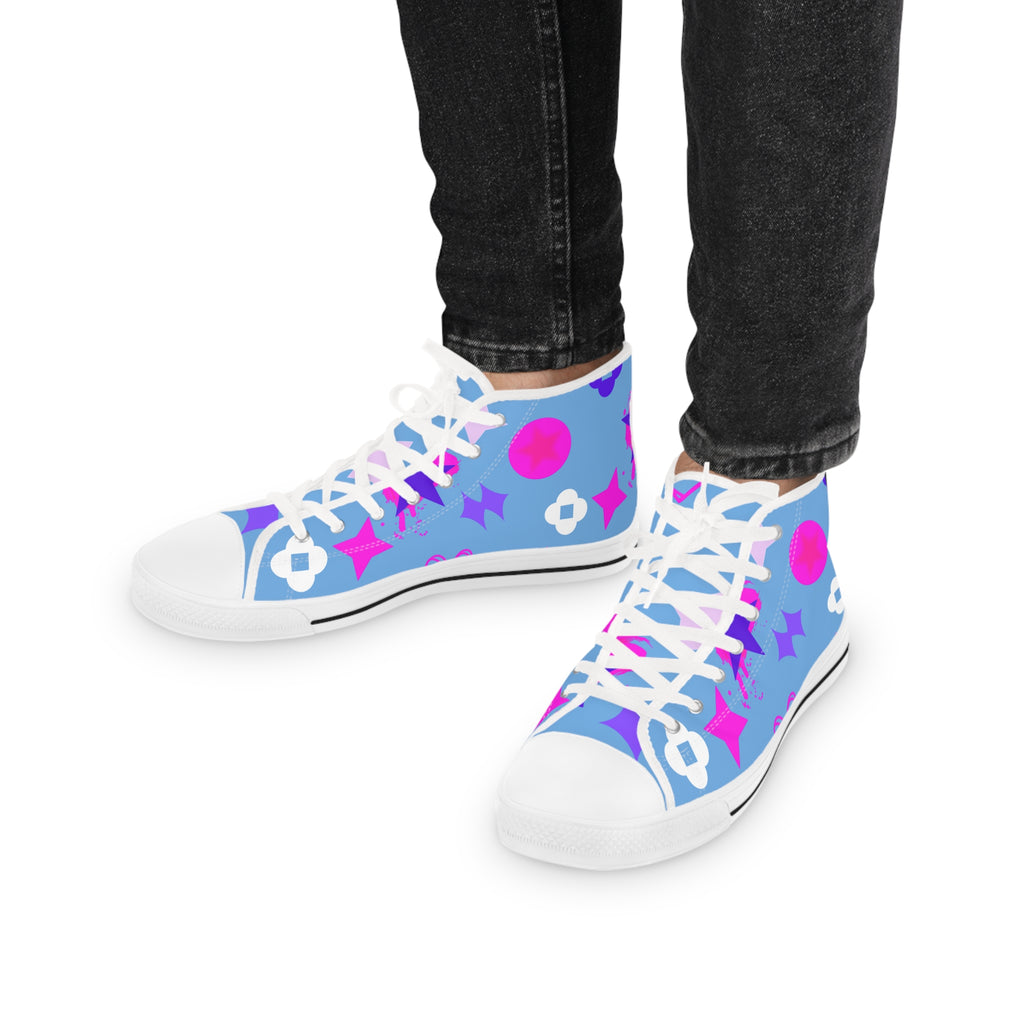 Men's High Top Sneakers Stars On Lite Blue Bottoms