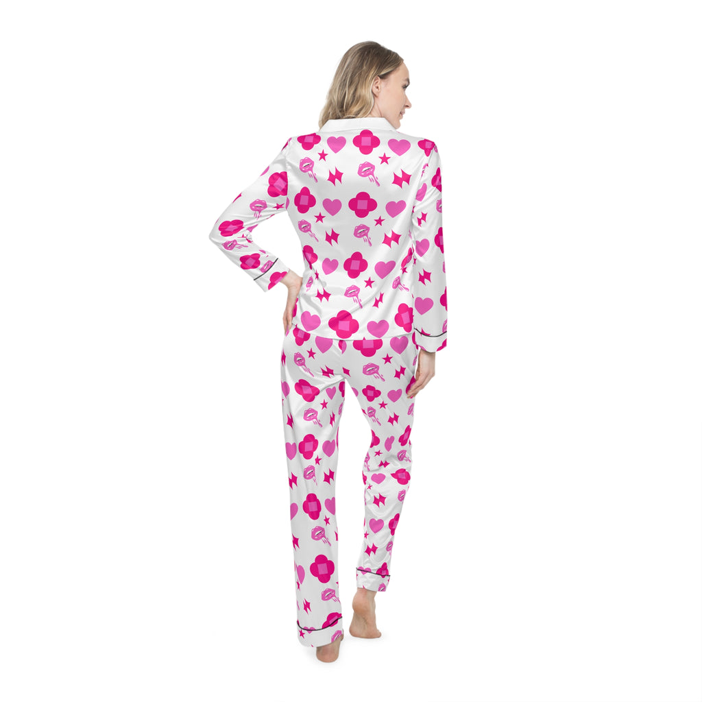 Women's Pajama Set — Pink Heart & Star Print Sleepwear