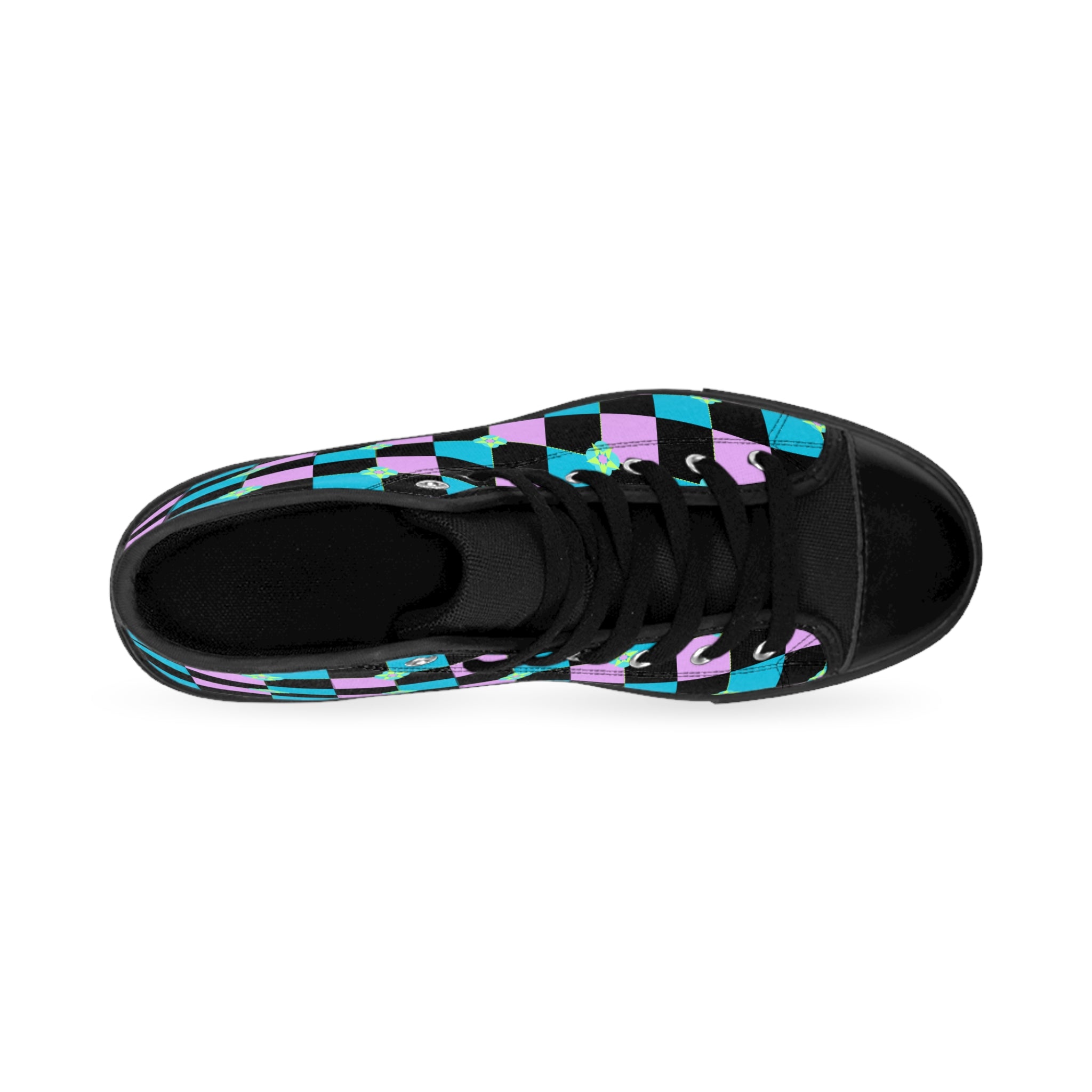 Vibrant Pink Baby Blue Checkerboard High-Top Sneakers
