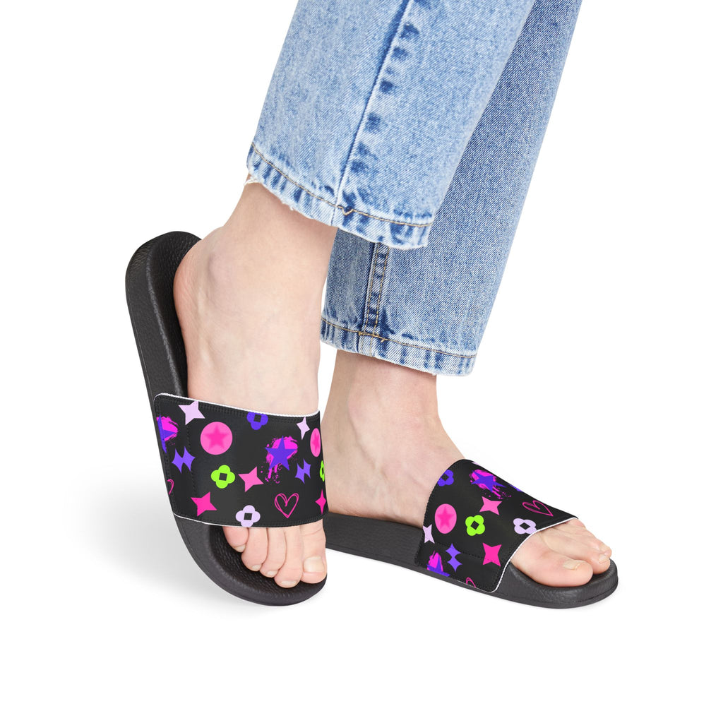 Women Slide Sandals —   Removable- White Striped Strap Slides