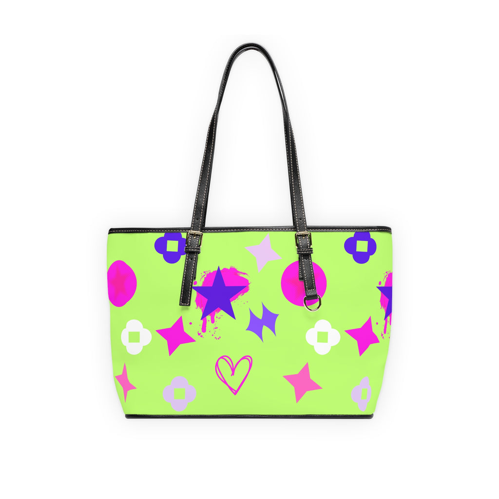 Neon Shoulder Bag — Lime Green Graffiti Stars Tote