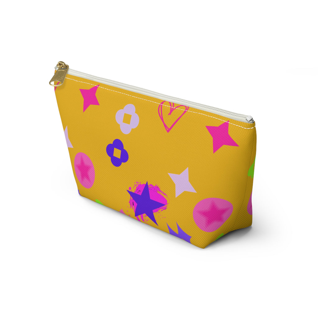 Yellow Stars Accessory Pouch —  Pink Makeup Bag