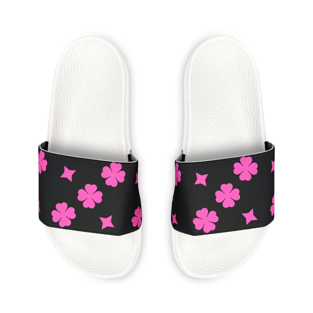 Women Slide Sandals — Pink Stars Removable- Black Striped Strap Slides