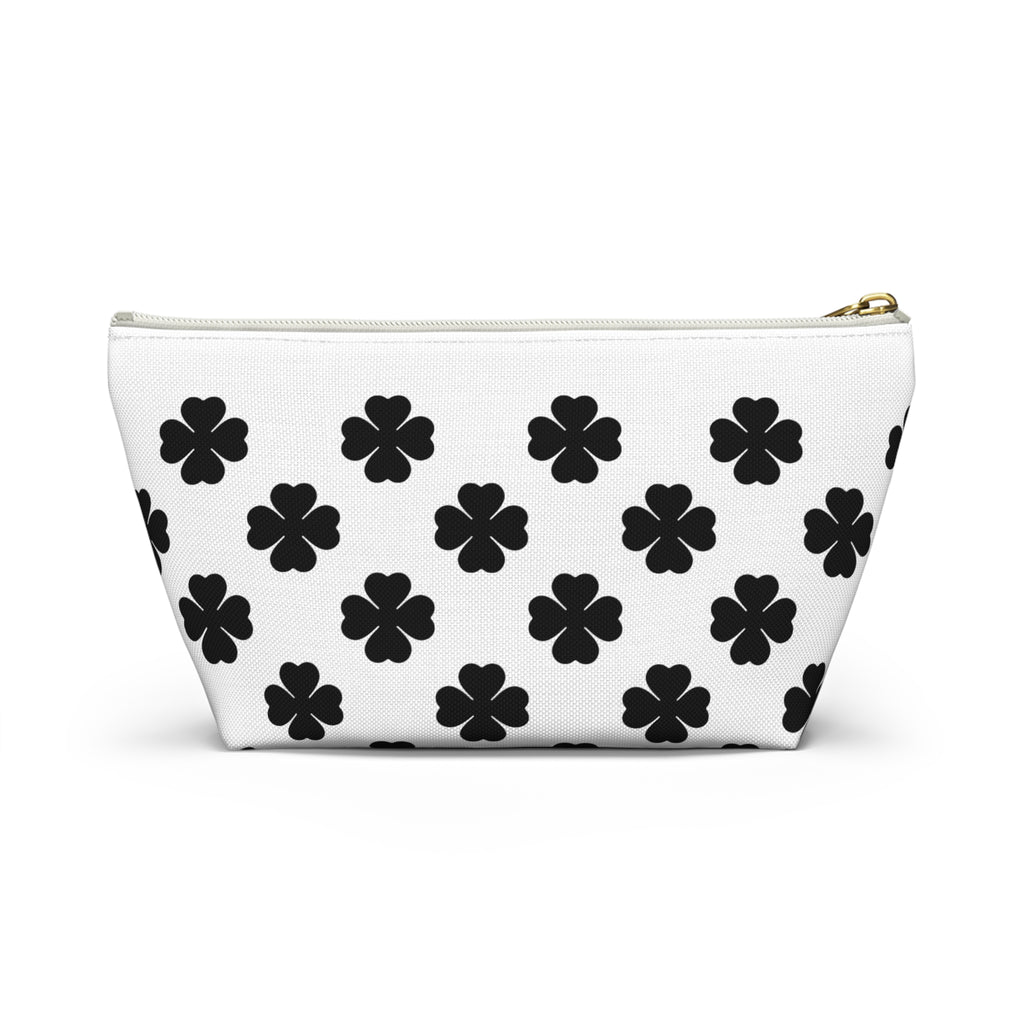 Black Clover Pattern Accessory Pouch — T‑Bottom Makeup & Travel Organizer