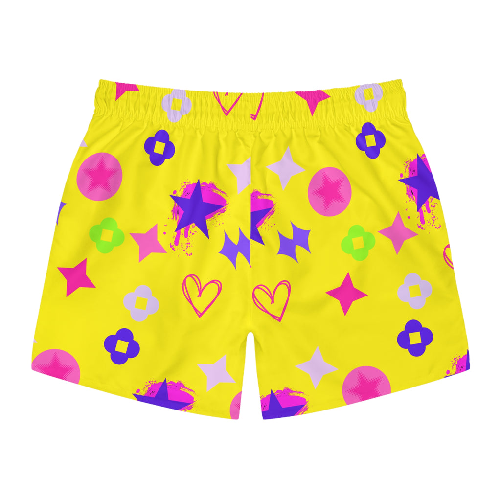 Swim Trunks — Orange Stars & Hearts All-Over Print