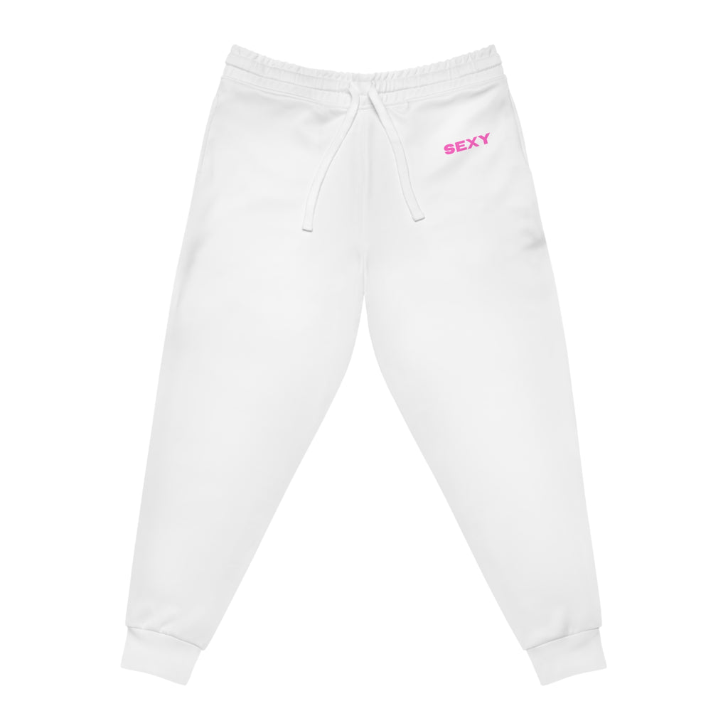 White Athletic Joggers with Pink Heart Accent — Women's Cozy Casual Sweatpants