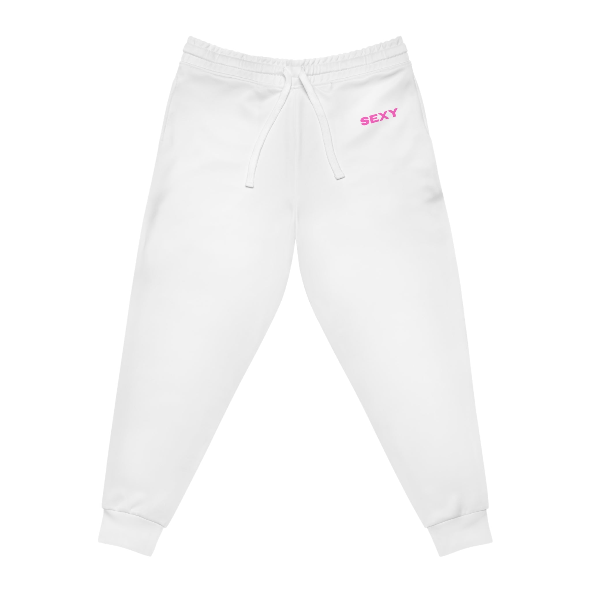 White Athletic Joggers with Pink Heart Accent — Women's Cozy Casual Sweatpants