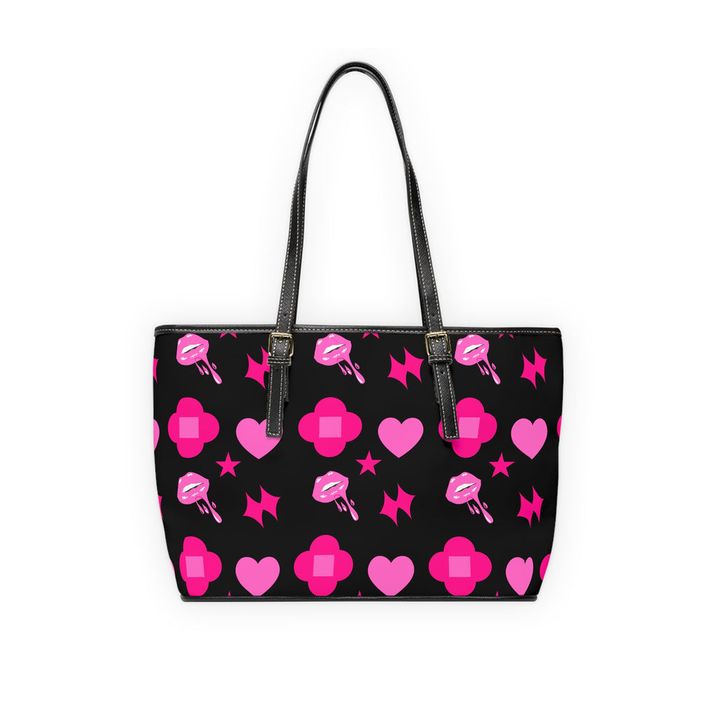 Black Love Patterned Leather Shoulder Bag
