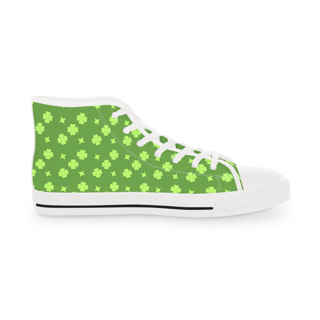 Men's High Top Sneakers Lime Green Lucky Stars On White Bottoms