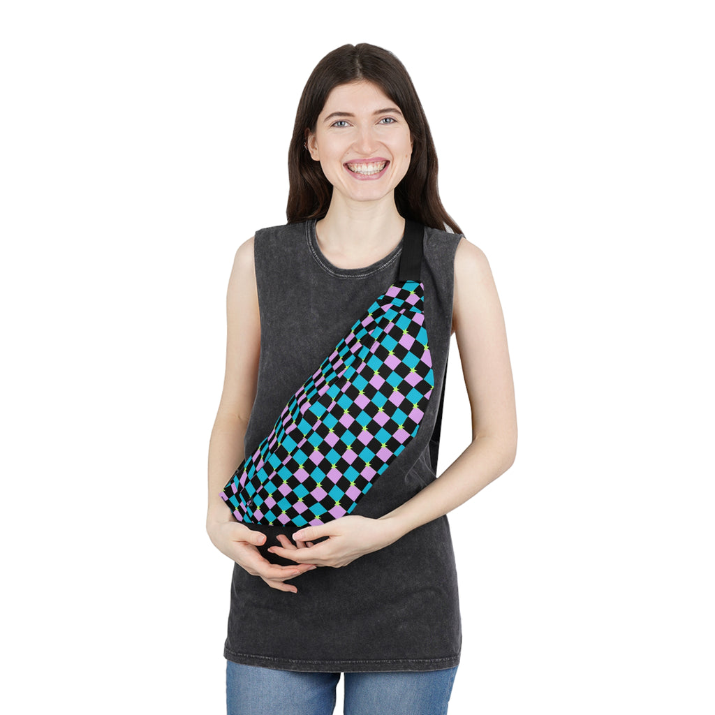 Checkered Large Fanny Pack - Baby Blue-Pink
