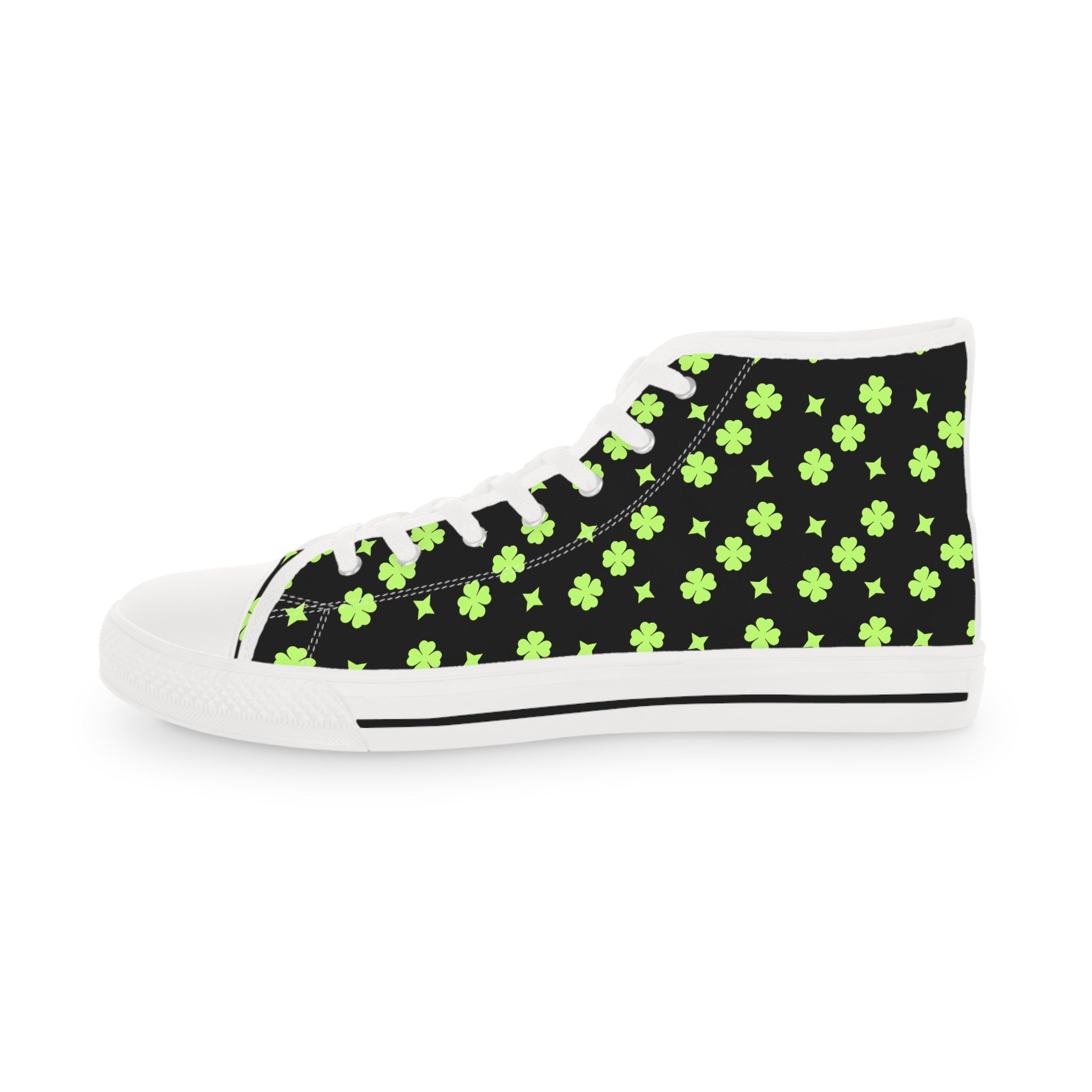 Men's High Top Sneakers Lime Green Stars On Black Bottoms