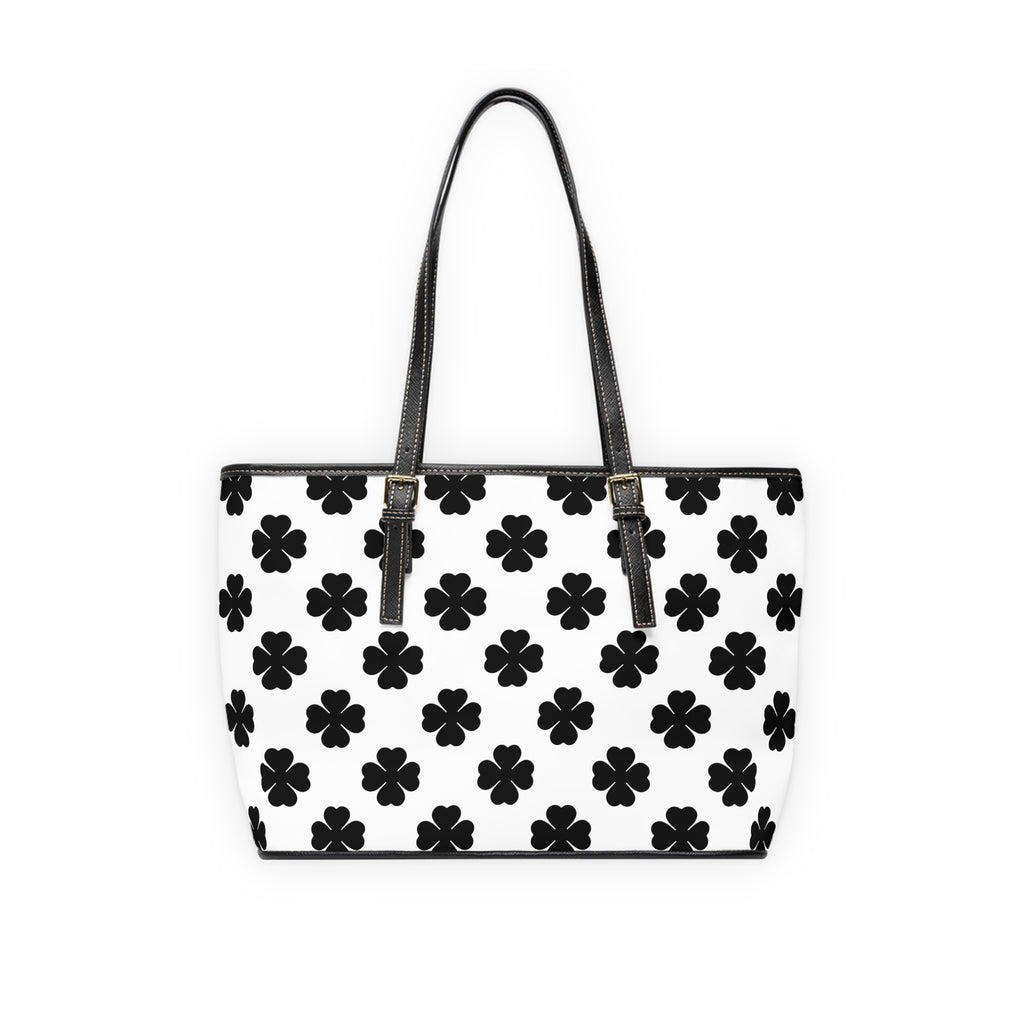 Leather Shoulder Bag White Black Lucky