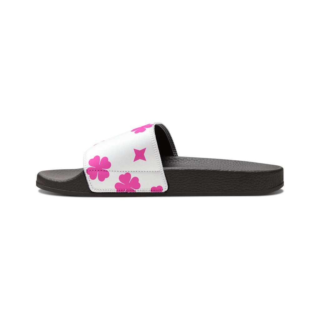 Women Slide Sandals — Pink Stars Removable- White Striped Strap Slides