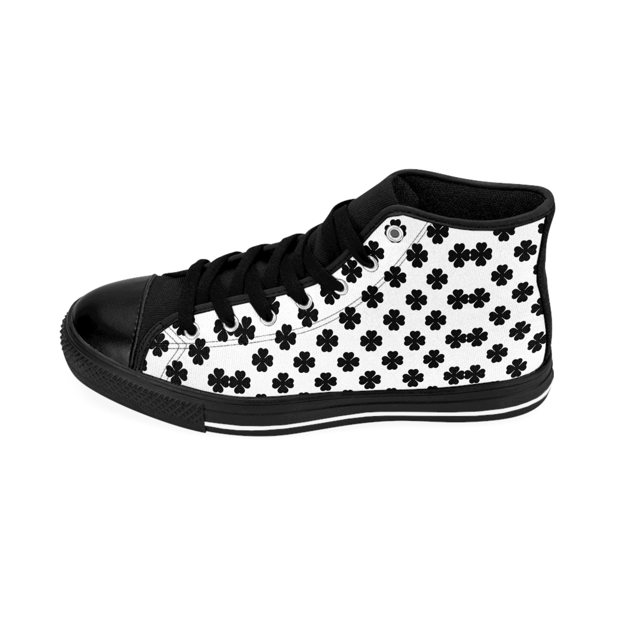 Women's Classic Sneakers — Black & White Clover Pattern High-Top  Shoes