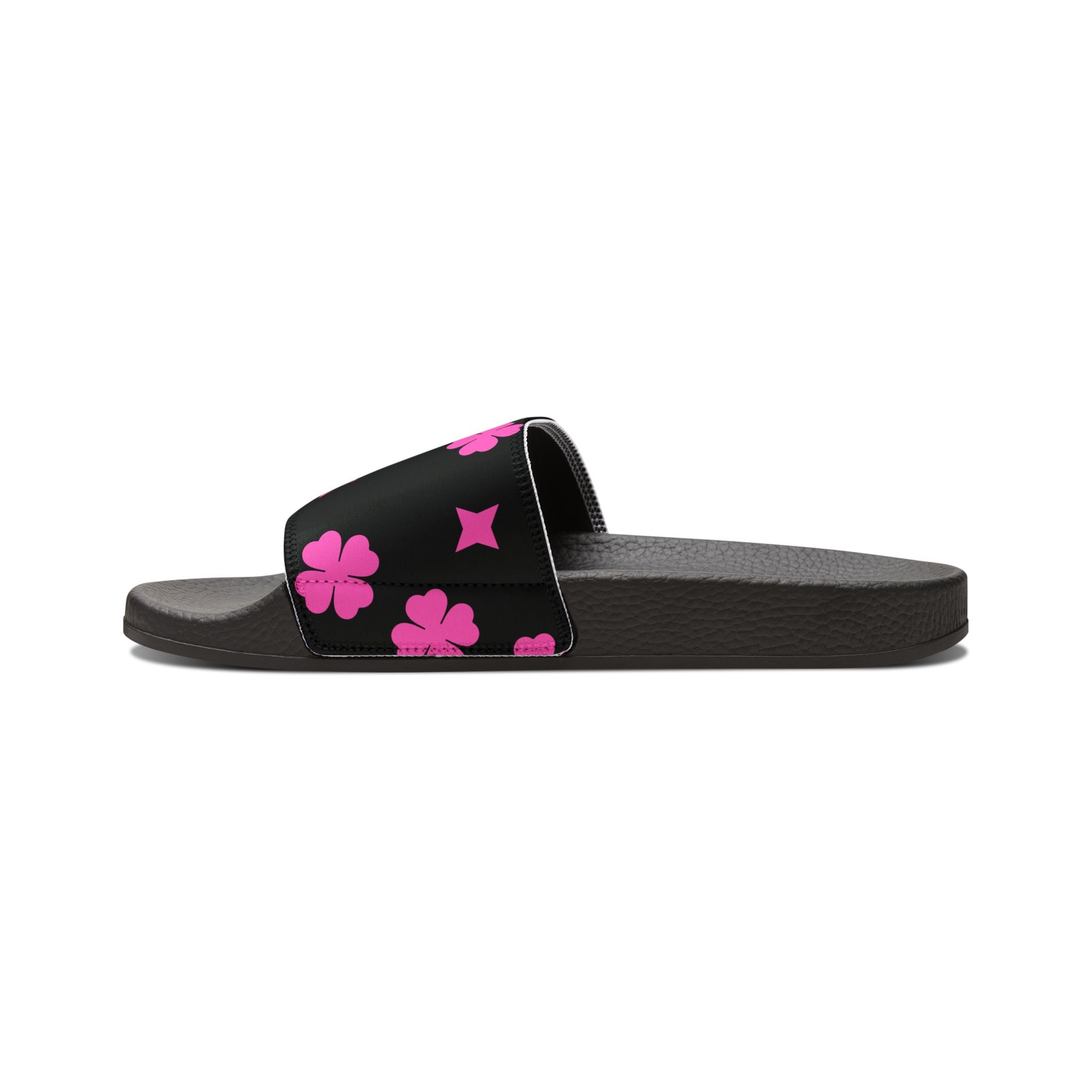 Women Slide Sandals — Pink Stars Removable- Black Striped Strap Slides