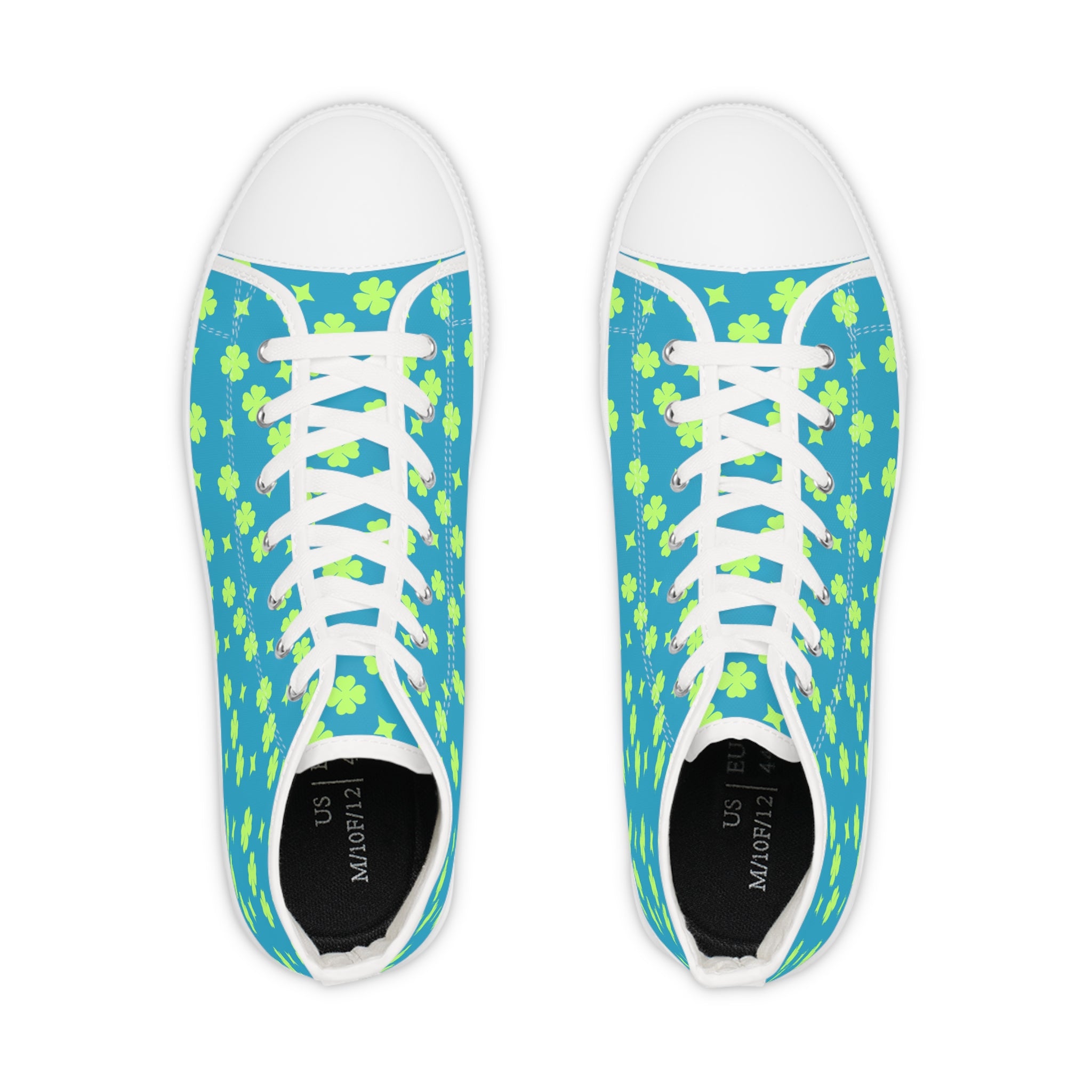 Men's High Top Sneakers Lime Green Stars On White Bottoms
