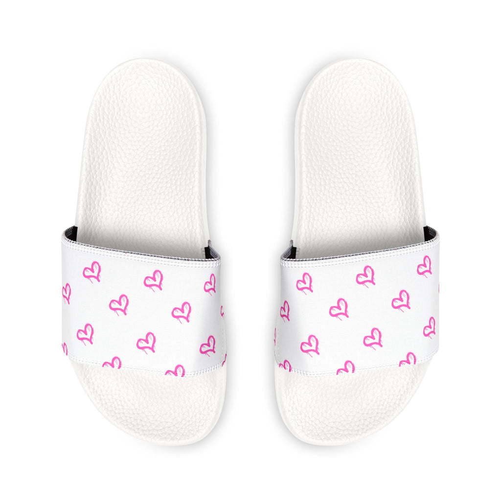 Women Slide Sandals — Pink Hearts & Stars Removable- White Striped Strap Slides