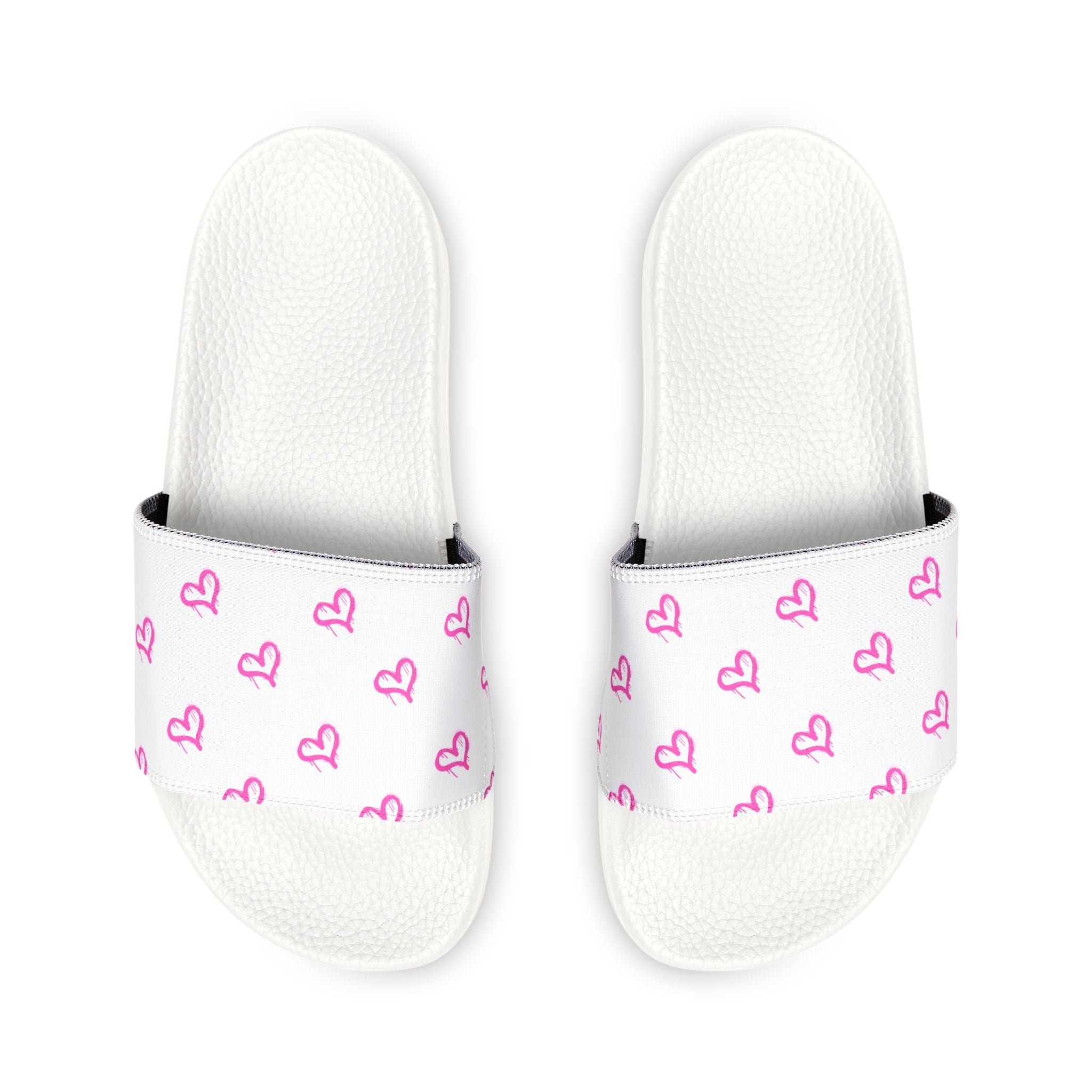 Women Slide Sandals — Pink Hearts & Stars Removable- White Striped Strap Slides