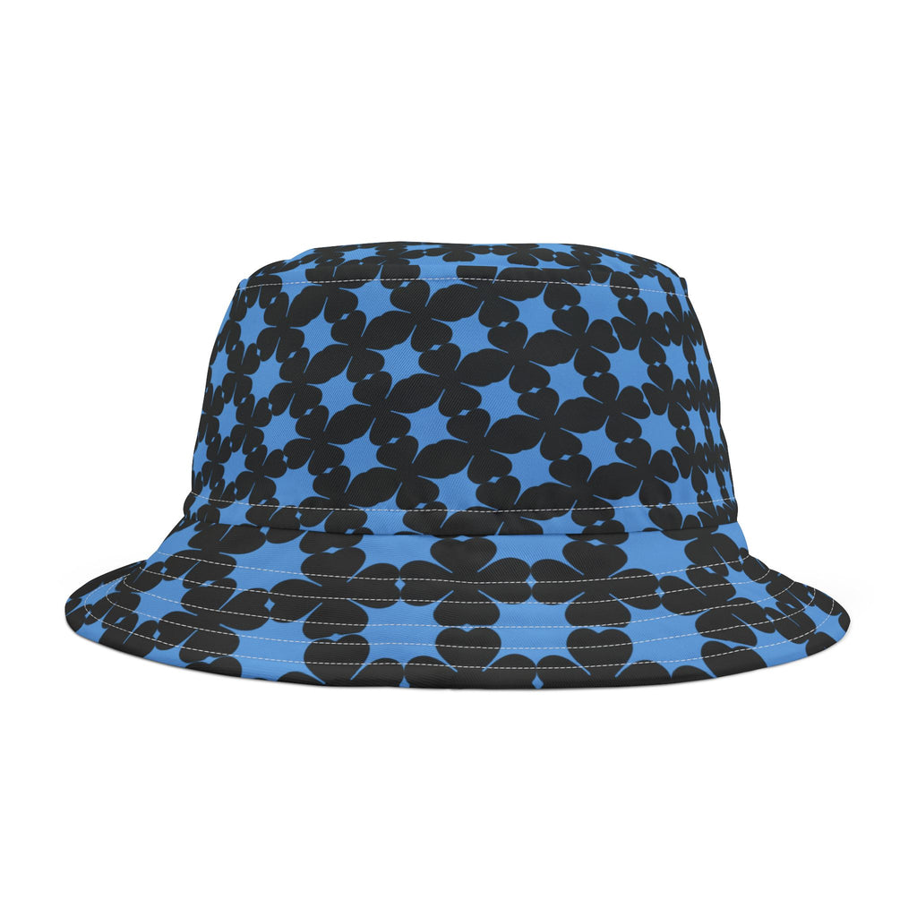 Chrome Black Floral Grid Bucket Hat — On Retro BLu Pattern