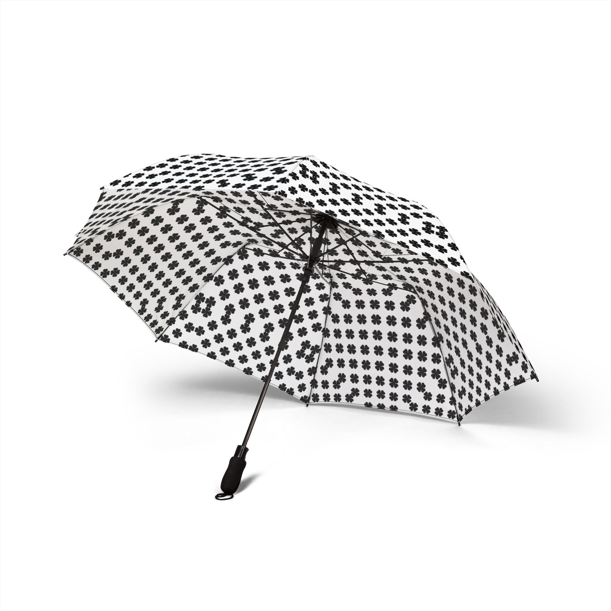 Foldable Umbrella — Black & White Dotted Pattern, Compact Travel Umbrella