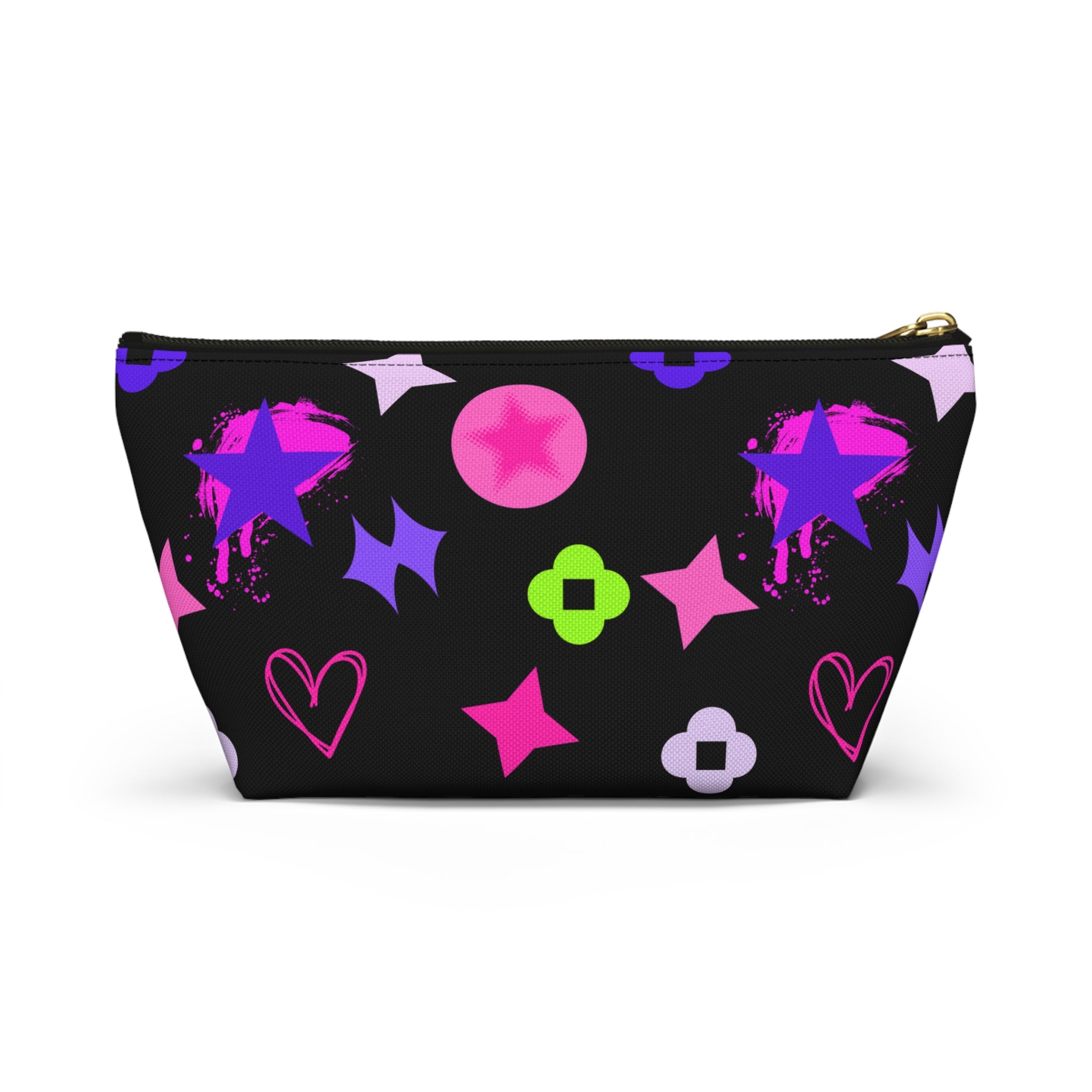 Star & Pink Accessory Pouch — Black Makeup Bag