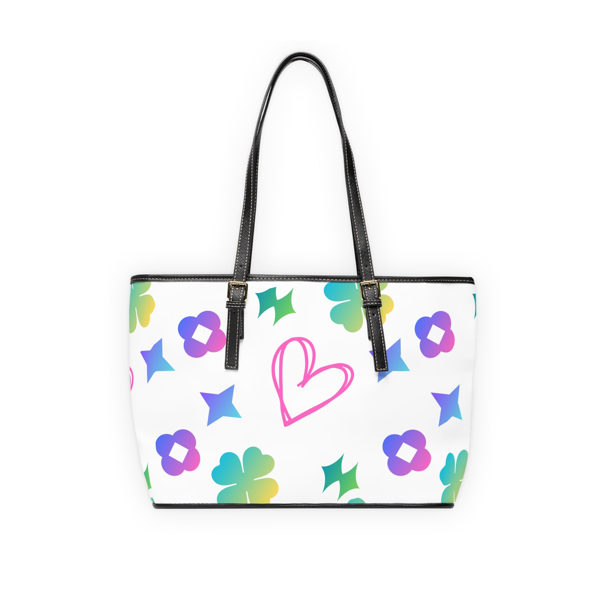 Colorful Leather Shoulder Bag with Heart Design