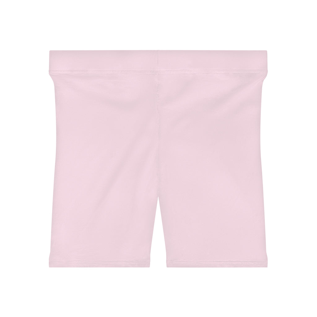 Women's Light Pink Shorts with Pink Kiss Logo — Stretchy Athleisure Cycling Shorts Pink