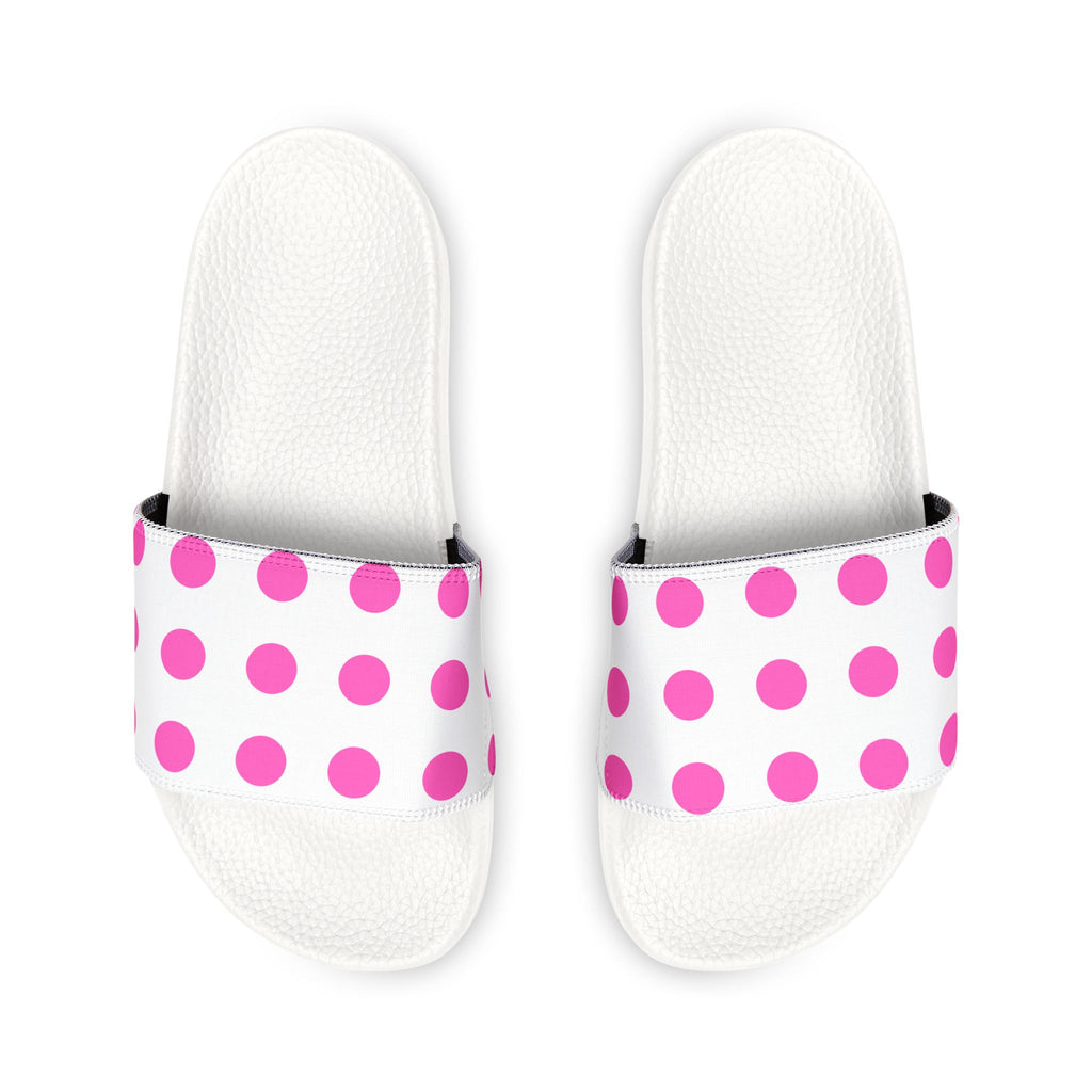 Women Slide Sandals — Pink Poke Dots Removable- White Striped Strap Slides