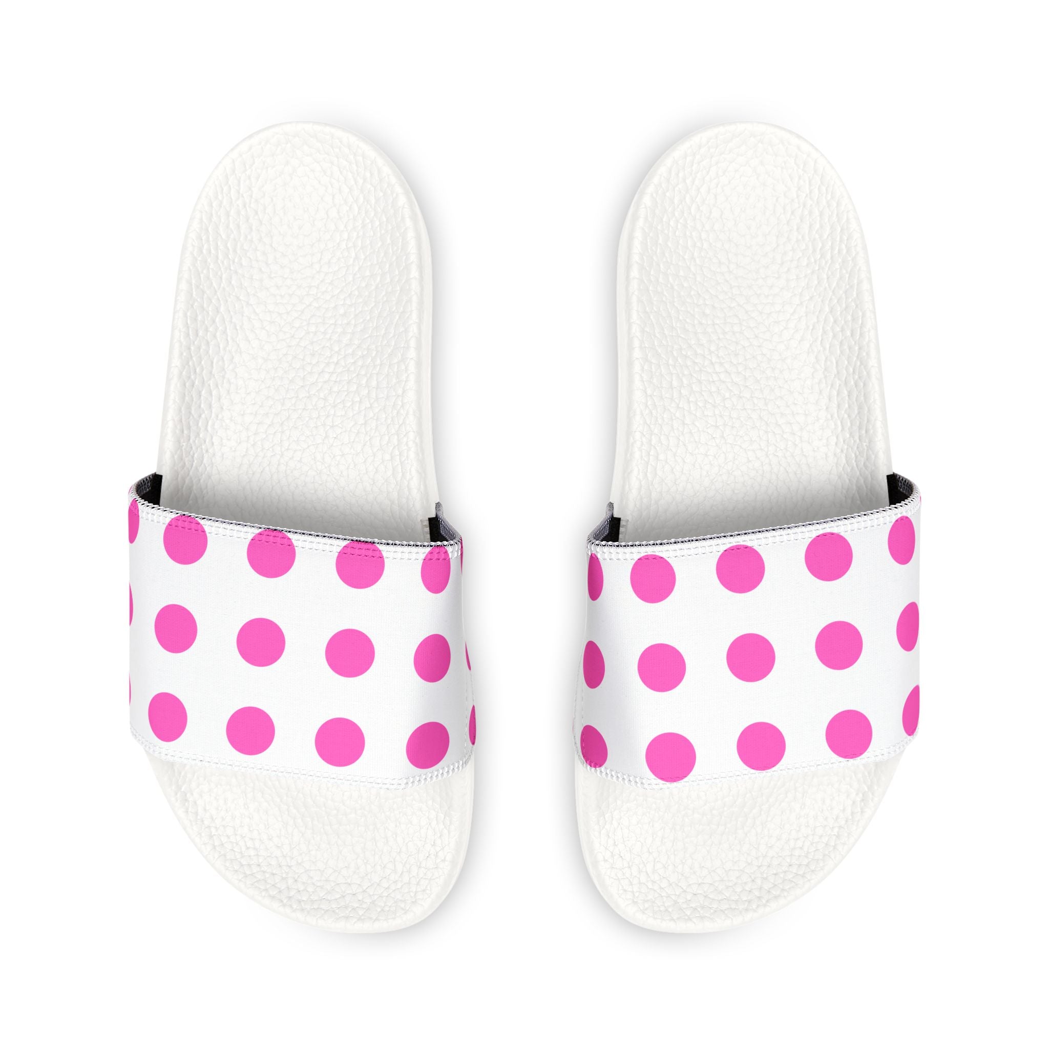 Women Slide Sandals — Pink Poke Dots Removable- White Striped Strap Slides