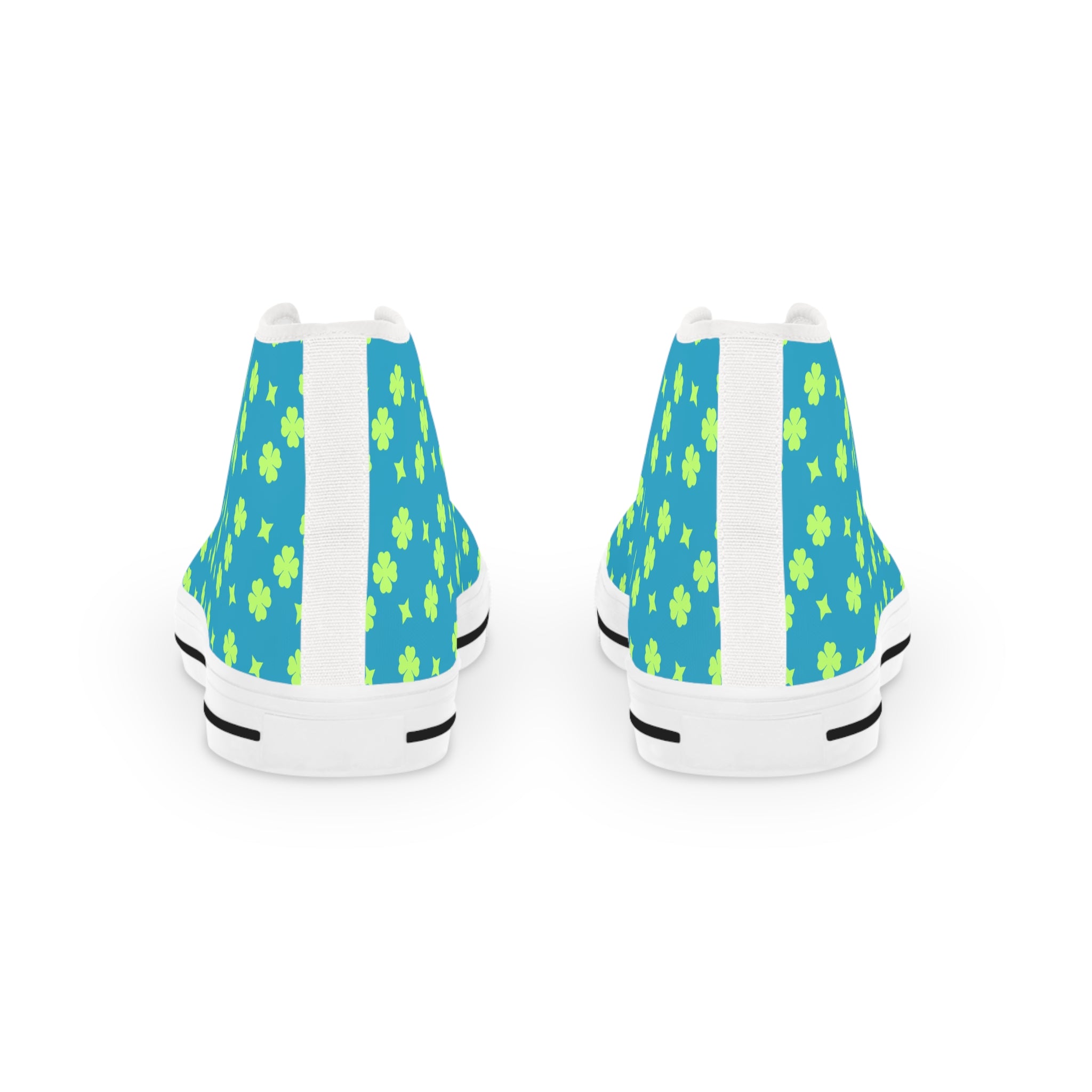 Men's High Top Sneakers Lime Green Stars On White Bottoms