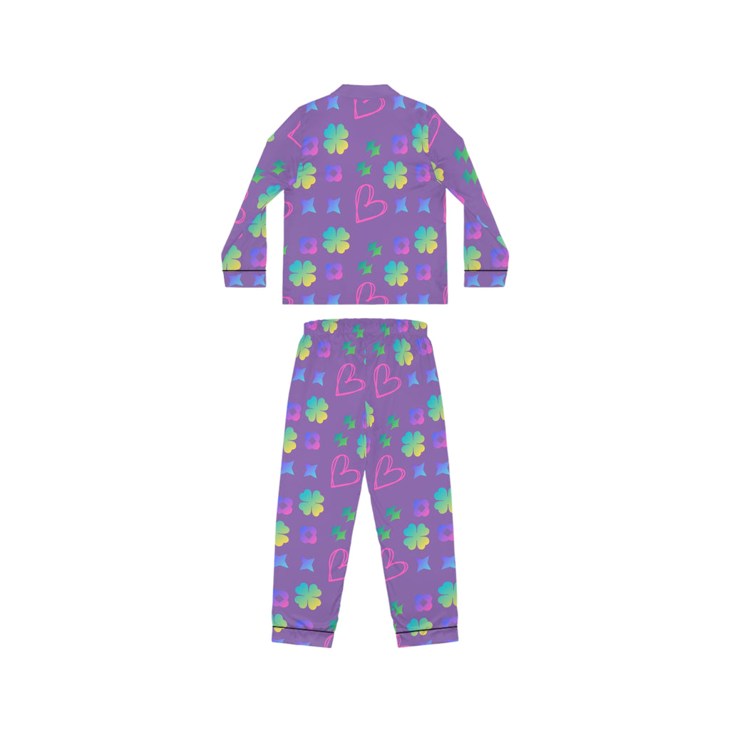 Women’s  Pajama Set — Floral & Hearts Purple