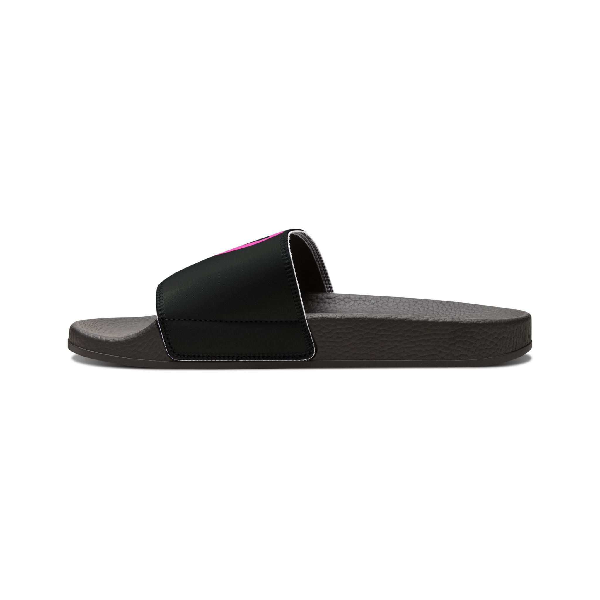 Women Slide Sandals —  PInk Heart Removable- Black Striped Strap Slides