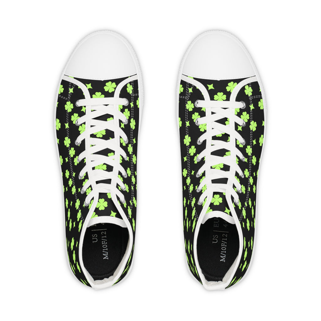 Men's High Top Sneakers Lime Green Stars On Black Bottoms