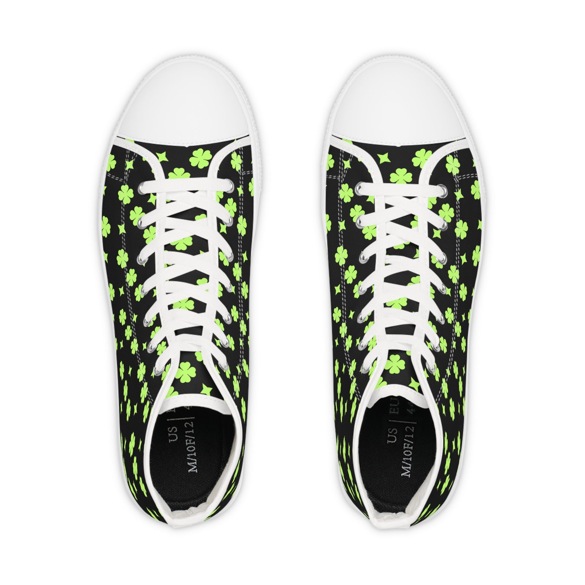 Men's High Top Sneakers Lime Green Stars On Black Bottoms