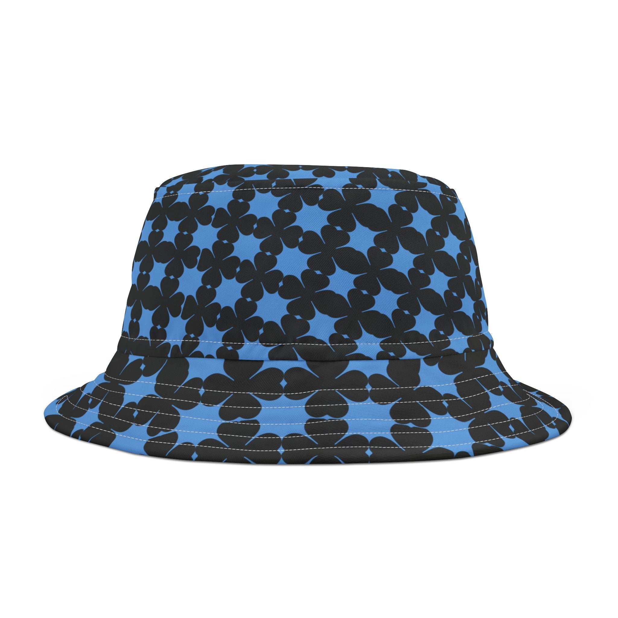 Chrome Black Floral Grid Bucket Hat — On Retro BLu Pattern