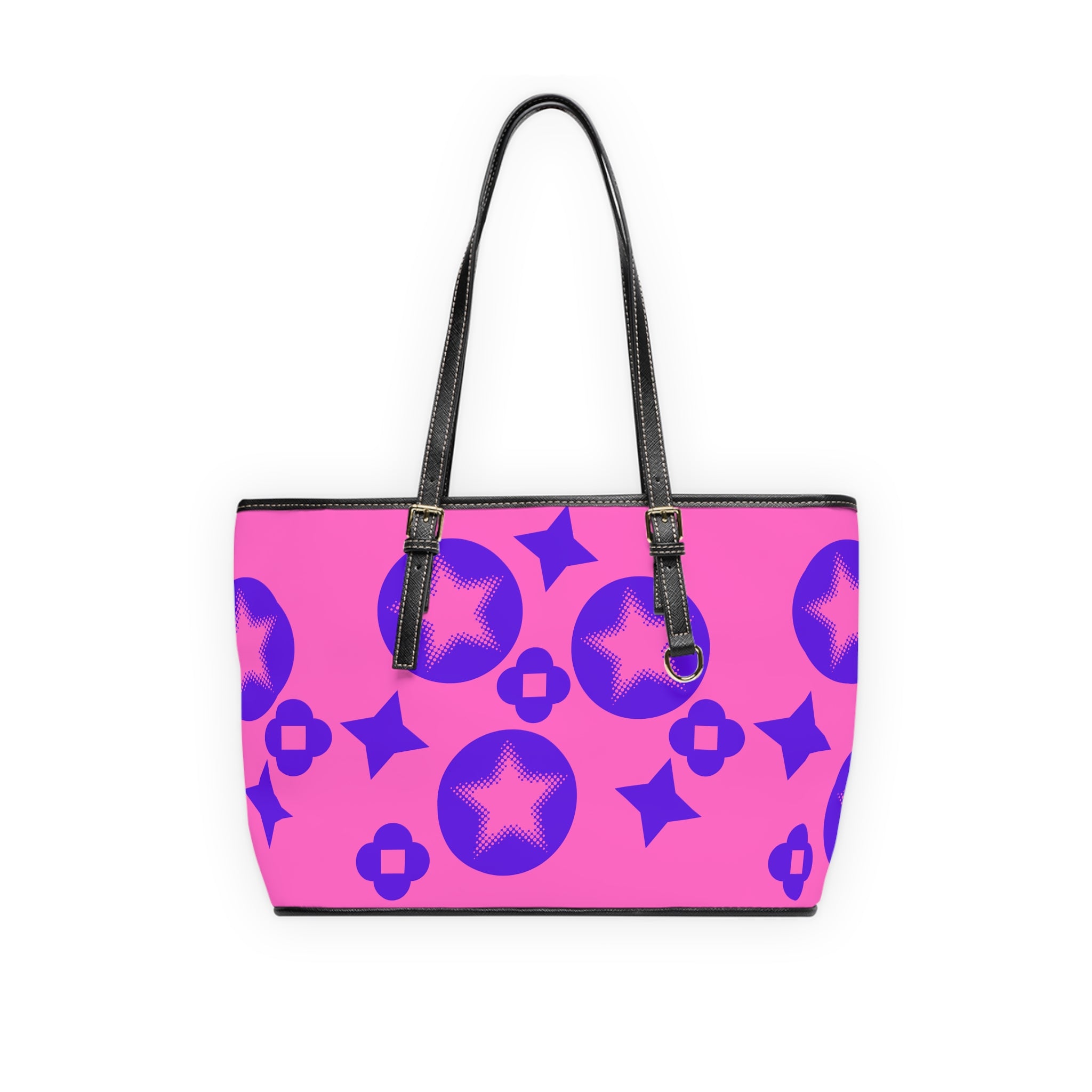 Vibrant Pink Leather Shoulder Bag with Stars